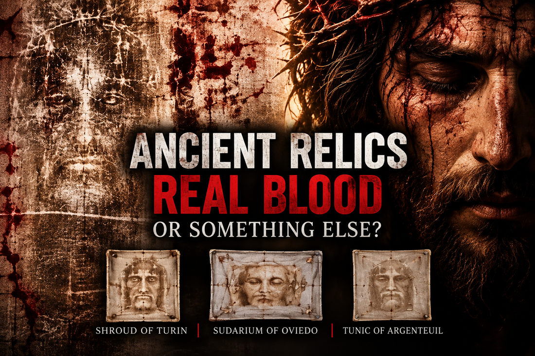Artistic depiction of Jesus Christ and the Shroud of Turin exploring ancient blood type mysteries and religious history