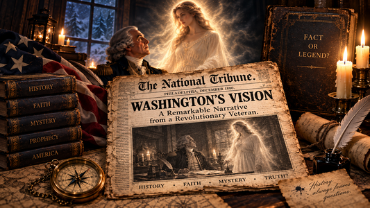 George Washington at Valley Forge encountering the mysterious woman described in the legendary vision of America's future