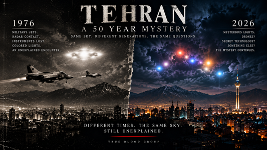 1976 Tehran UFO incident showing Iranian F 4 Phantom fighter jets investigating mysterious multicolored lights over Tehran